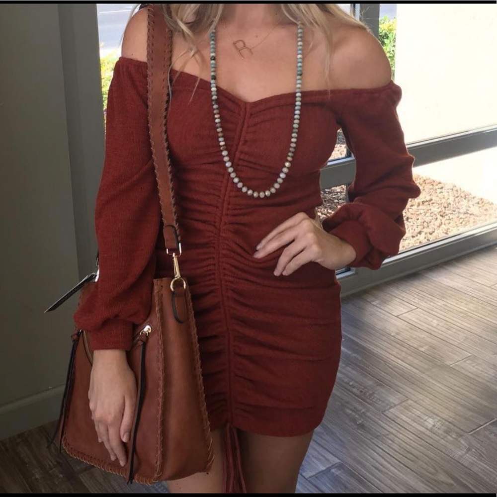 Off the shoulder long sleeve dress